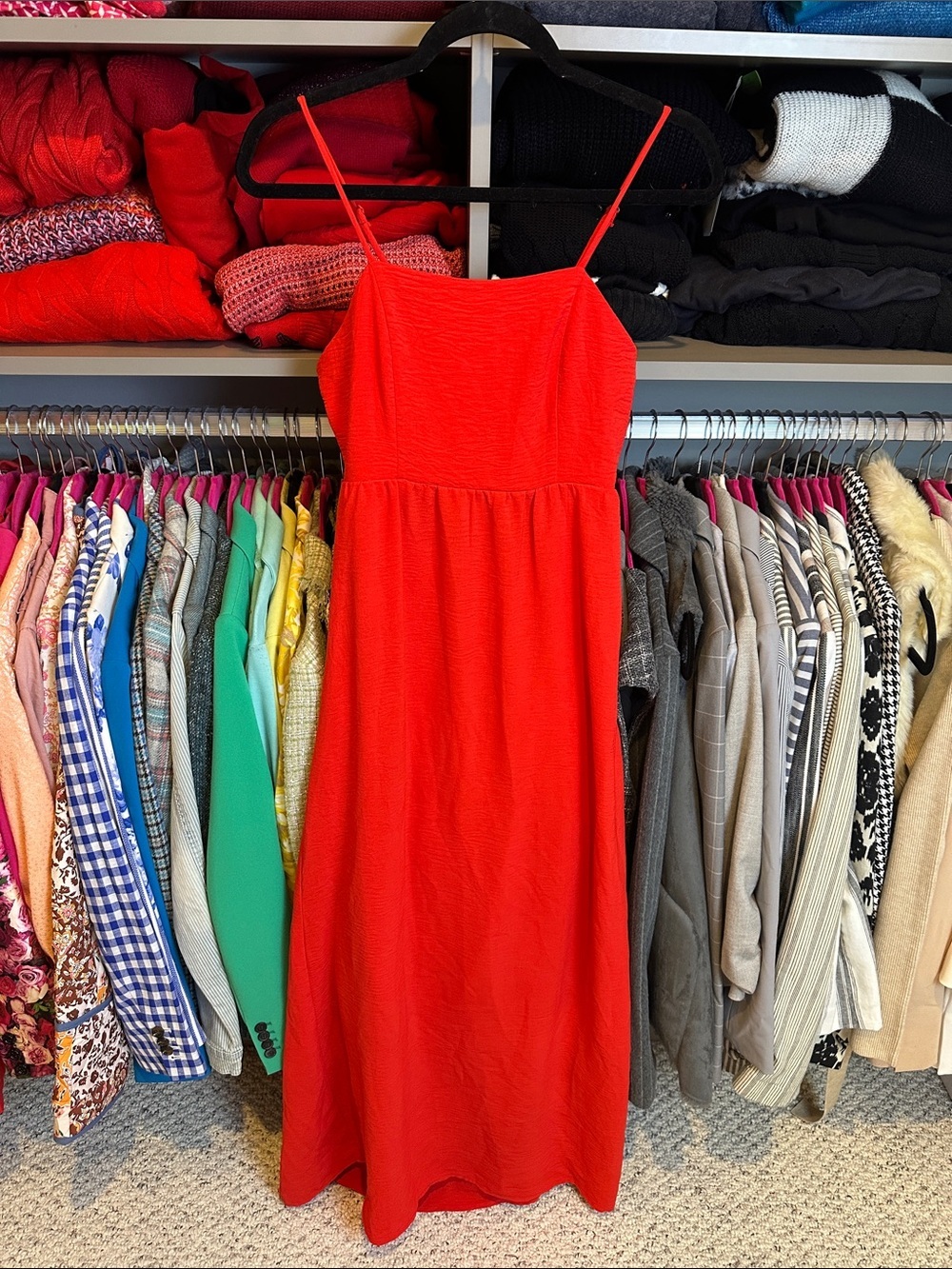 Monteau red adjustable strap back smocked/cut out maxi dress size M